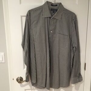 Paul Fredrick Black and White Micro-Check Long Sleeve Dress Shirt